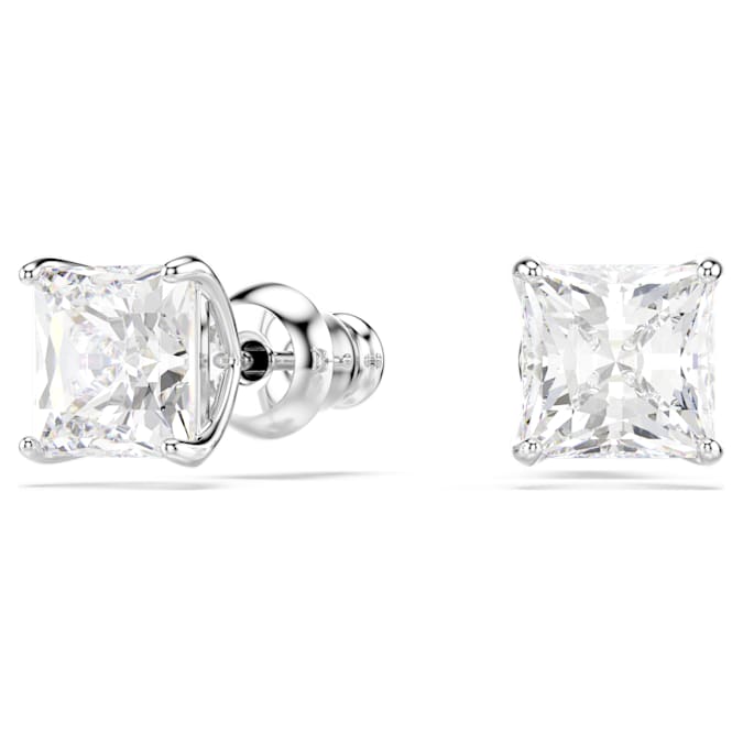 Attract stud earrings Square cut, White, Rhodium plated