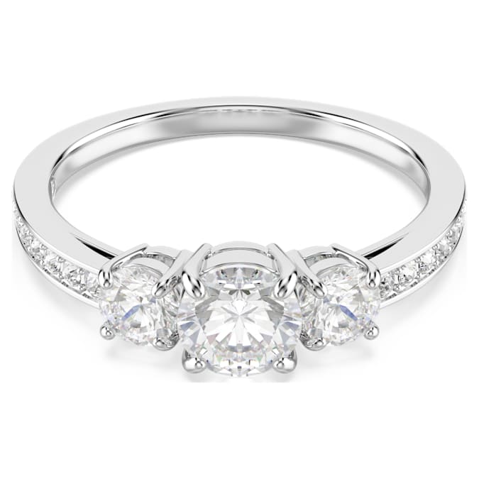 Attract Trilogy ring Round cut, White, Silver-tone finish
