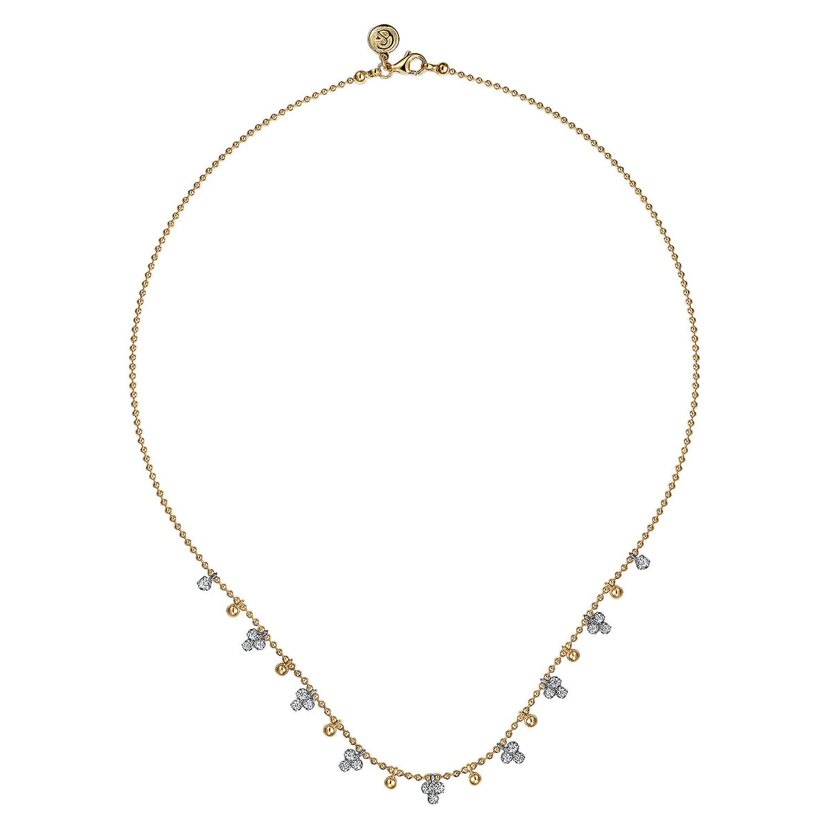 Gabriel & Co. 14K White Yellow Gold Bujukan Beads and Diamond Droplet Necklace .51CTW