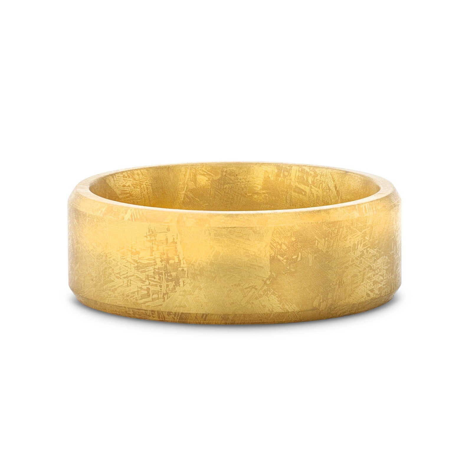 MUSE Flat Gold Plated Titanium Ring with Beveled Edges and Meteorite Pattern - 8mm