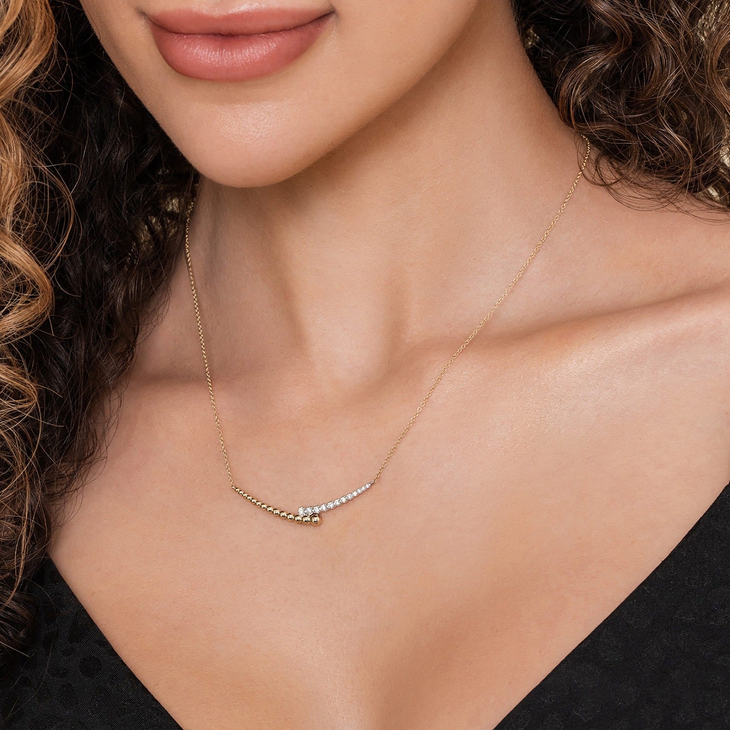 Gabriel & Co. 14K Yellow-White Gold Bujukan Diamond Bar Necklace .18CTW