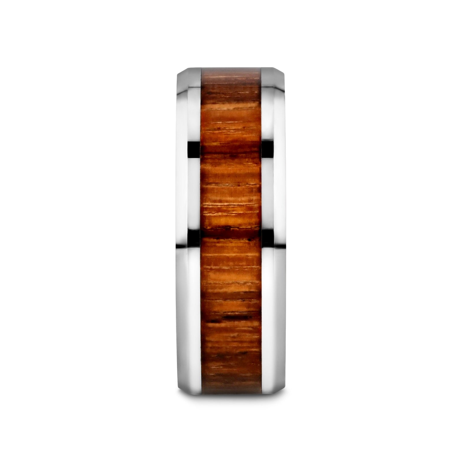 PALMALETTO Tungsten Carbide Ring with Beveled Edges and Real Zebra Wood Inlay - 4mm - 10mm - 6mm