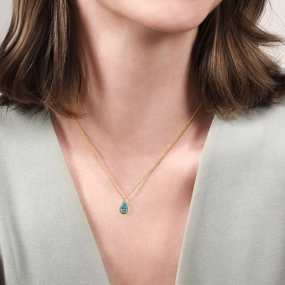 Gabriel & Co. 14K Yellow Gold Teardrop Blue Topaz Pendant Necklace