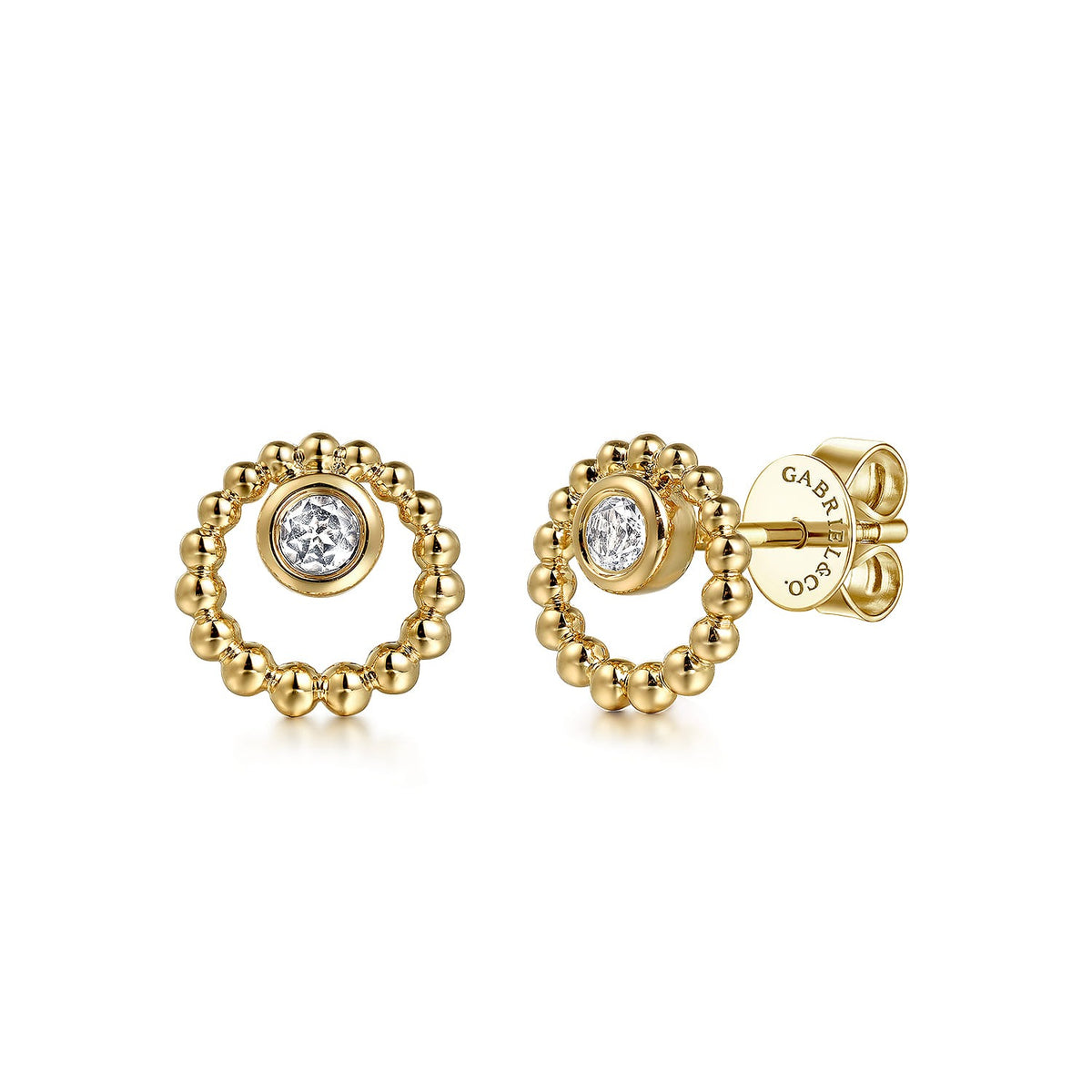 Gabriel & Co. 14K Yellow Gold Bujukan and White Sapphire Stud Earrings .16CTW