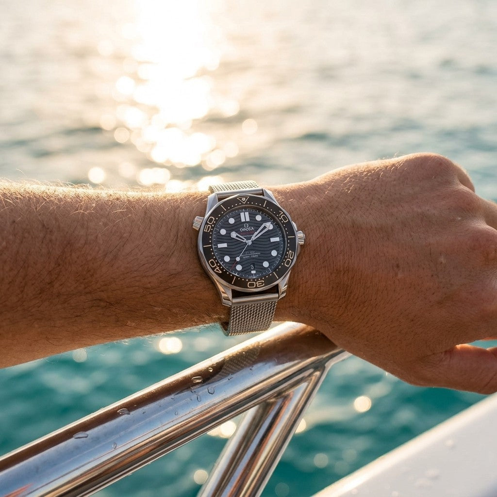 Omega Seamaster Diver 300M 42 mm — Steel on Steel (210.30.42.20.01.010) — lifestyle