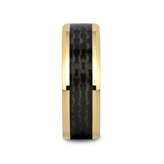 DECIMUS Black Carbon Fiber Inlay Gold-Plated Tungsten Carbide Wedding Band - 8mm
