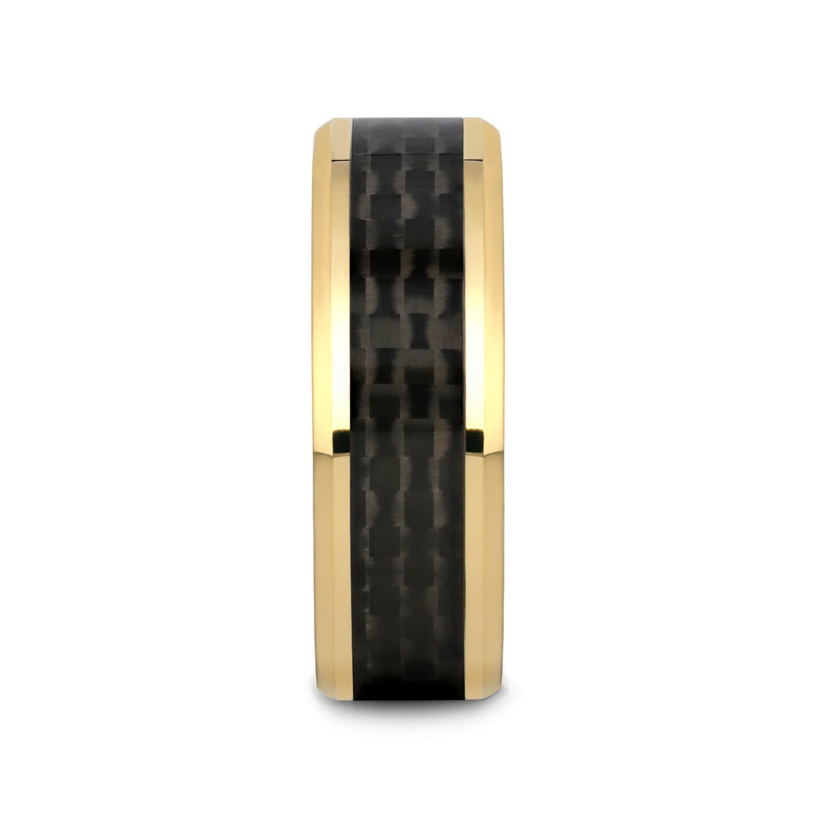 DECIMUS Black Carbon Fiber Inlay Gold-Plated Tungsten Carbide Wedding Band - 8mm