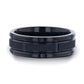 WYNN Alternating Grooves And Horizontal Etched Finish Black Titanium Men's Wedding Band With Alternating Grooved Beveled