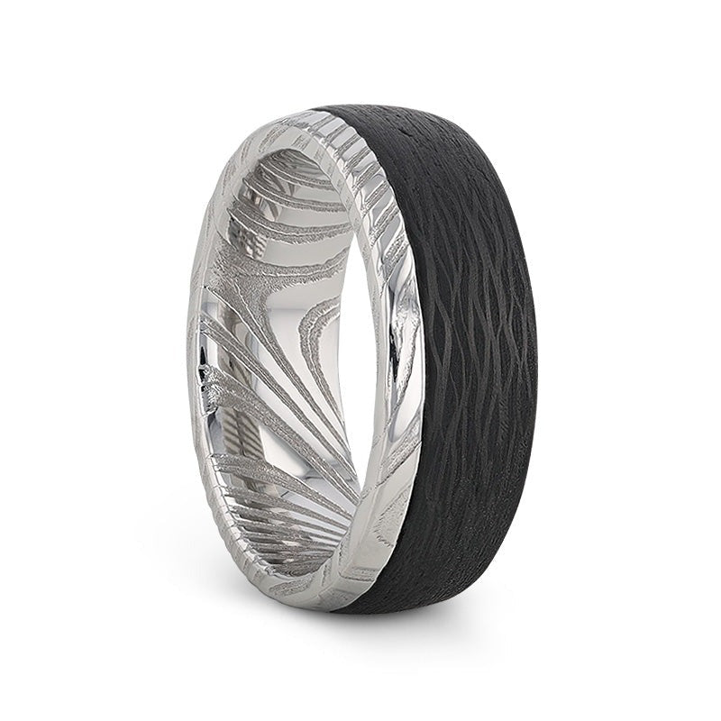 HUDSON Damascus Steel Ring with Wave Pattern Carbon Fiber - 8mm