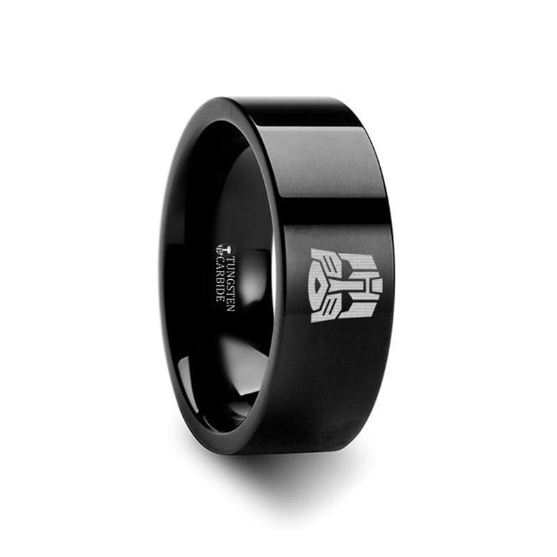 Transformers Autobots Symbol Super Hero Movie Black Tungsten Engraved Ring Jewelry - 2mm - 12mm - 6mm