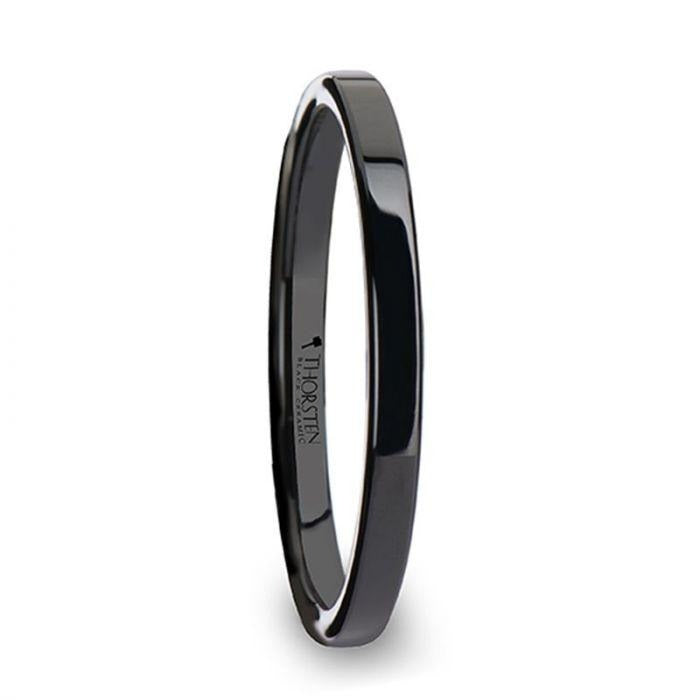 FRAENER Flat Polish Finished Black Ceramic Wedding Ring - 2mm - 12mm - 6mm