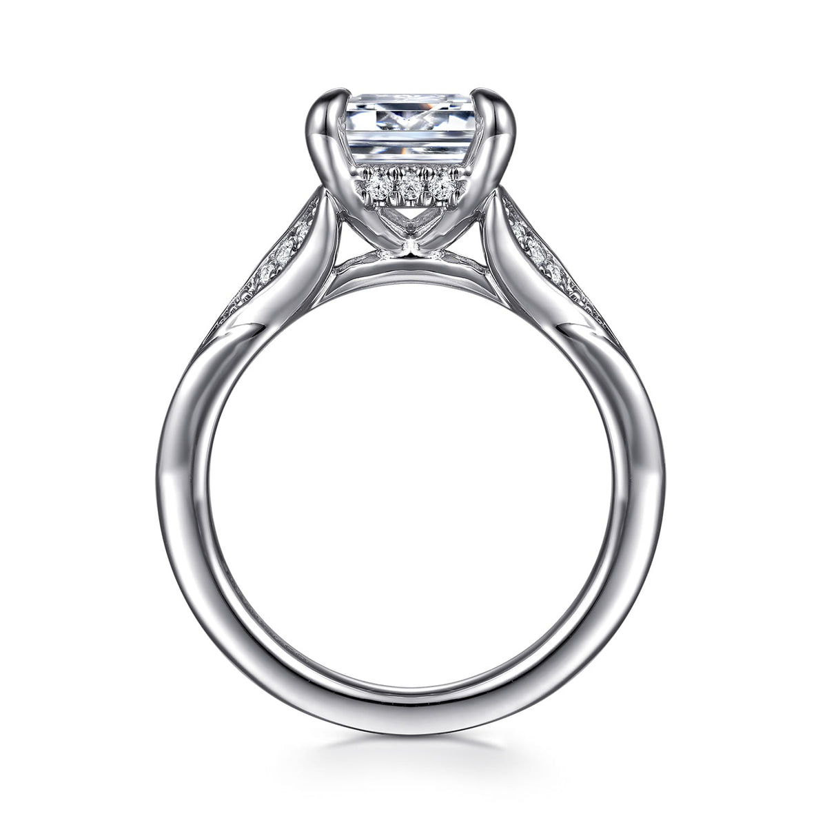 Gabriel & Co. Taye - 14K White Gold Split Shank Emerald Cut Diamond Engagement Ring 1/5CTW 9.5X7