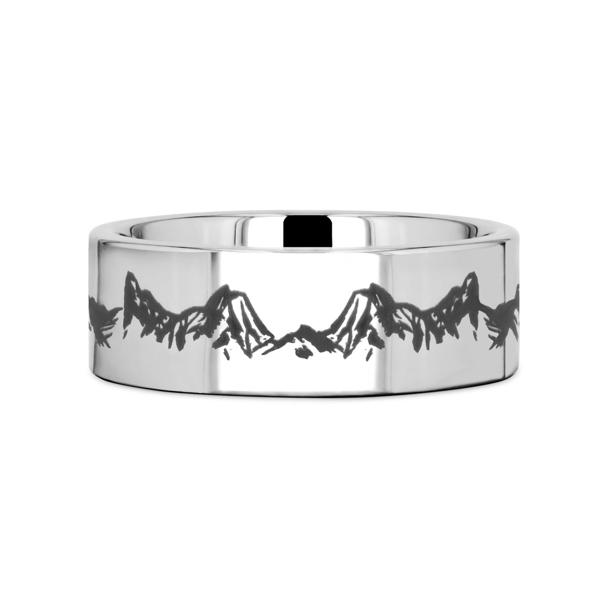 Peaks Mountain Range Outdoors Engraved Flat Tungsten Ring - 4mm - 12mm - 6mm