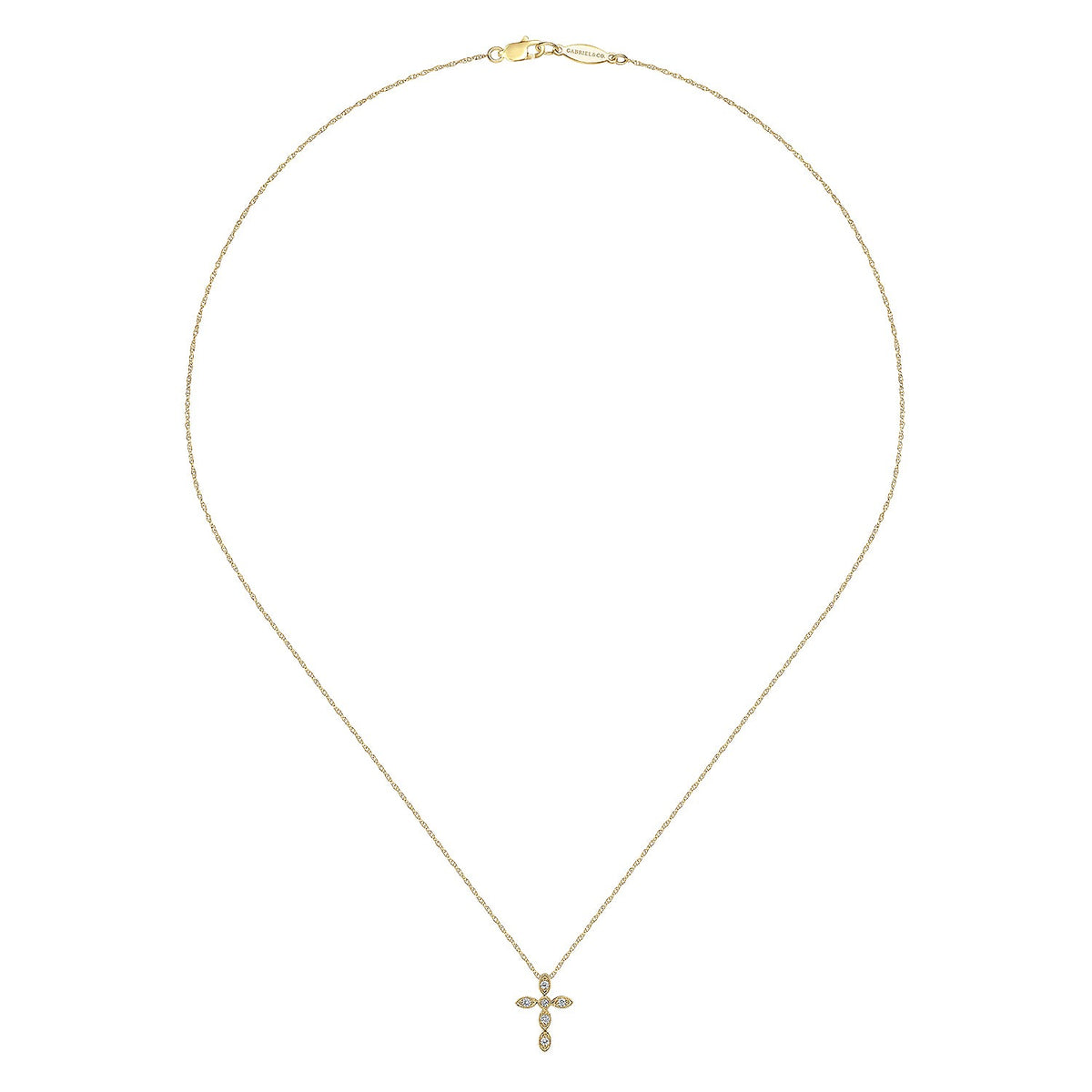 Gabriel & Co. 14K Yellow Gold Marquise Shaped Diamond Cross Necklace .09CTW
