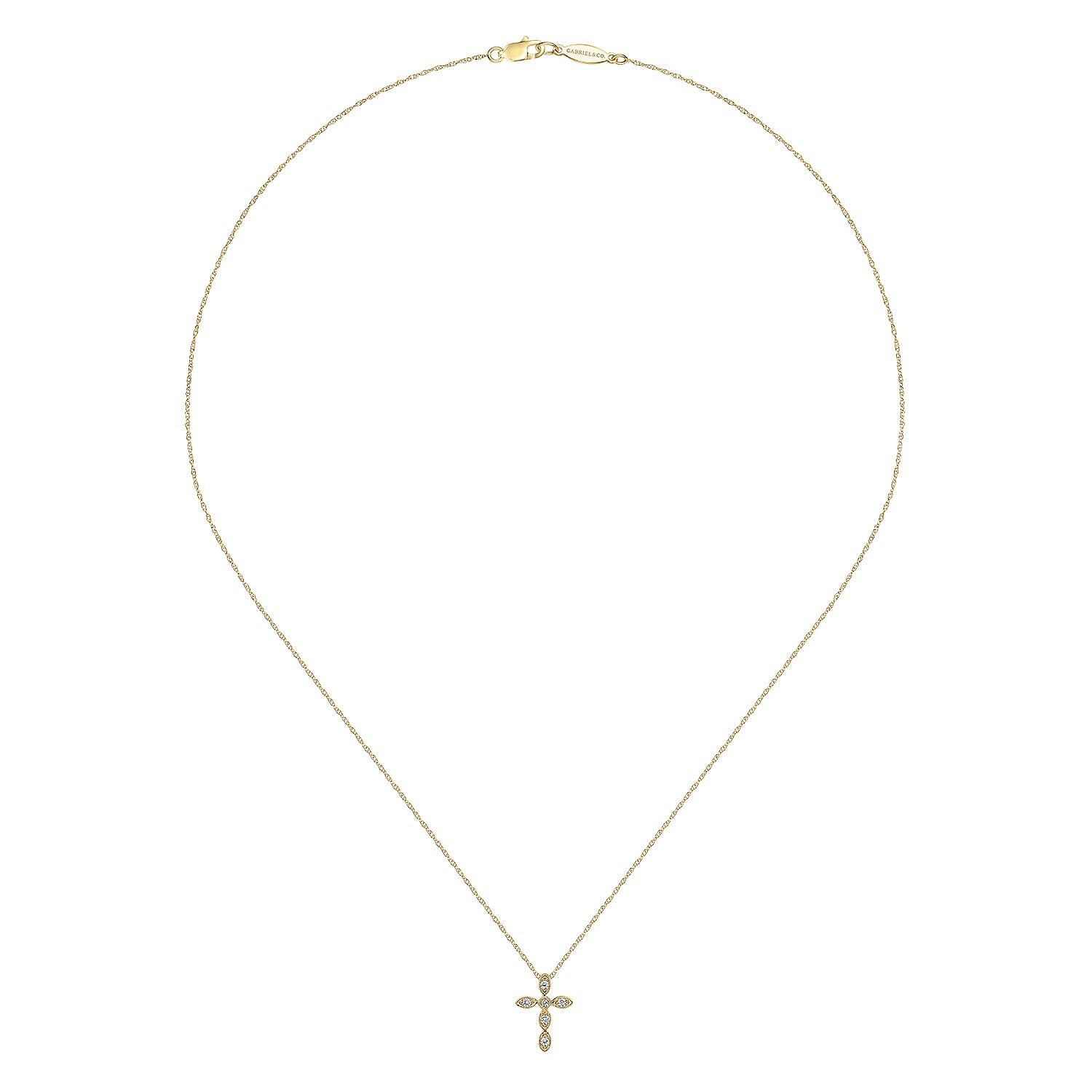 Gabriel & Co. 14K Yellow Gold Marquise Shaped Diamond Cross Necklace .09CTW