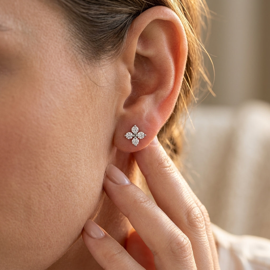 Gabriel & Co. 14K White Gold Diamond Stud Earrings Lusso Collection - worn lifestyle photo