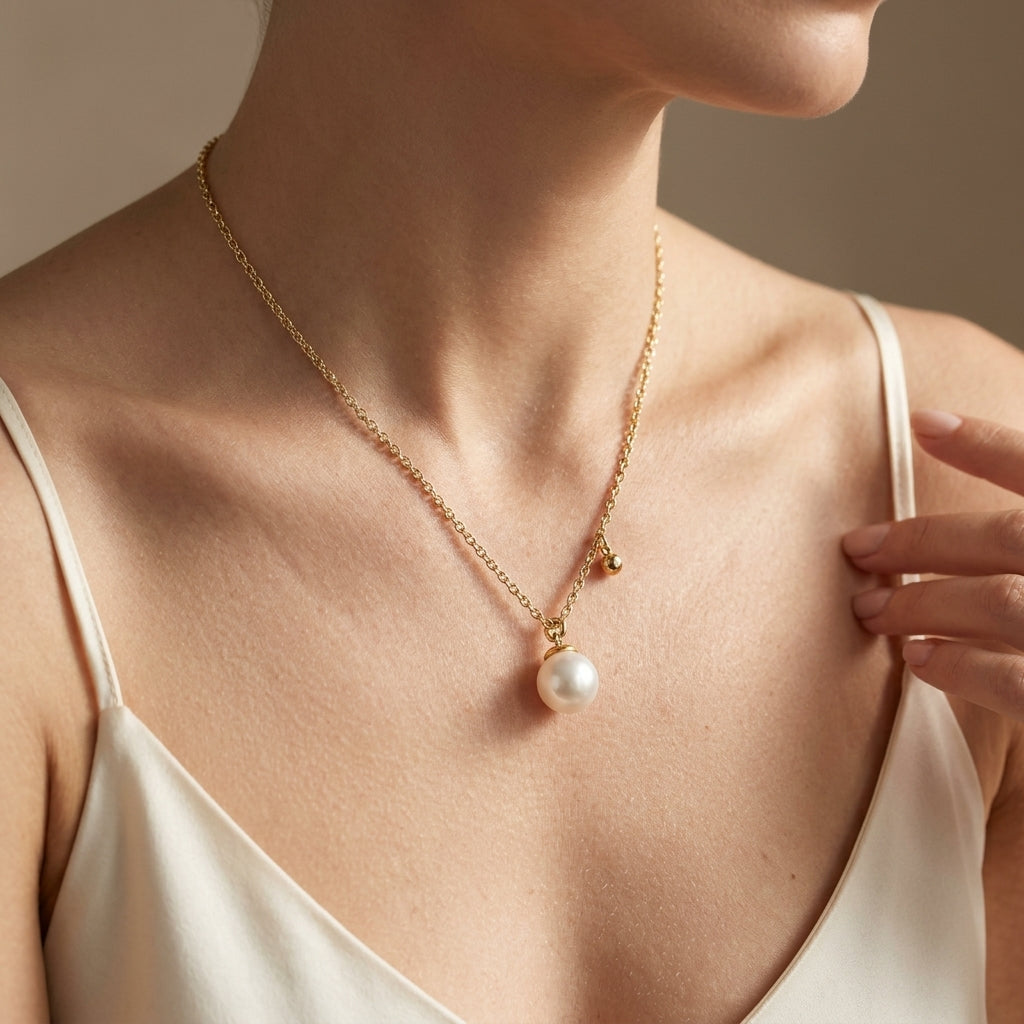 Gabriel & Co. 14K Yellow Gold Pearl Drop Necklace - worn lifestyle photo
