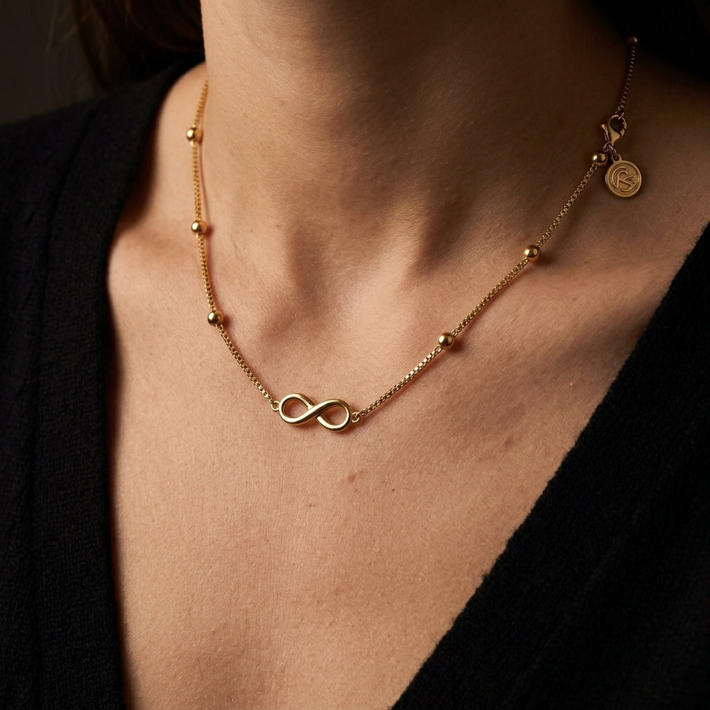 Gabriel & Co. 14K Yellow Gold Bujukan Chain Bracelet with Infinity Station - worn lifestyle photo