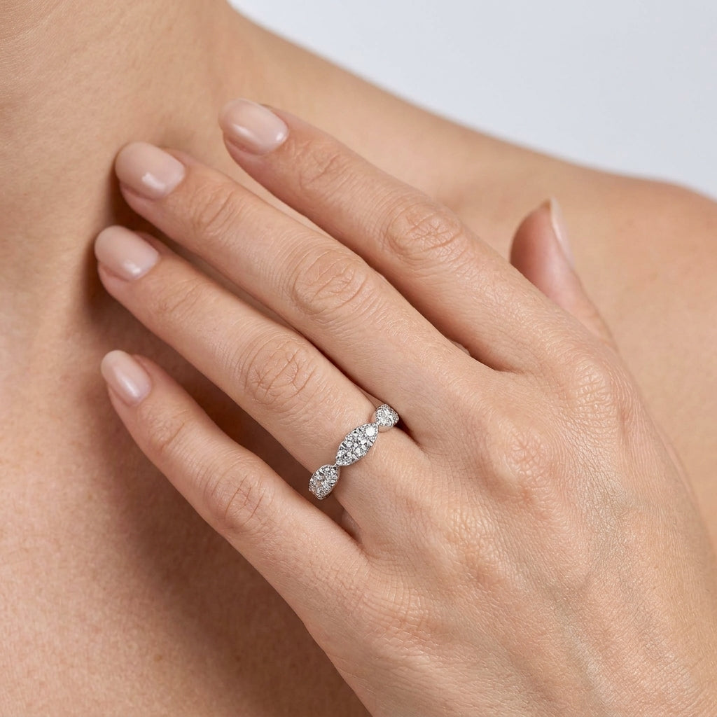 Gabriel & Co. 14K White Gold Diamond Cluster Marquis Station Ring .40CTW - worn lifestyle photo