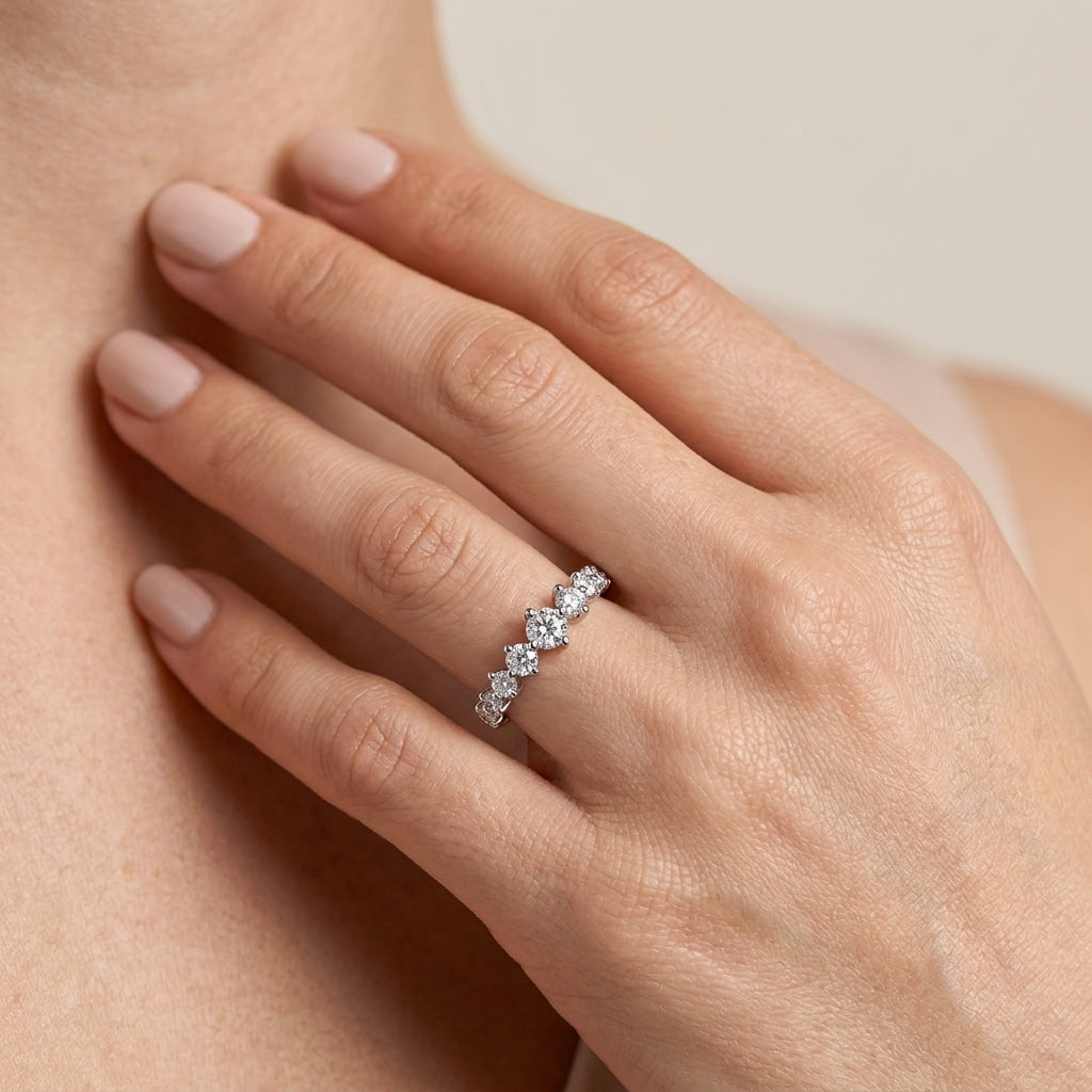 Gabriel & Co. 14K White Gold Graduating Diamond Classic Ladies Ring SZ 6.5 .51CTW - worn lifestyle photo