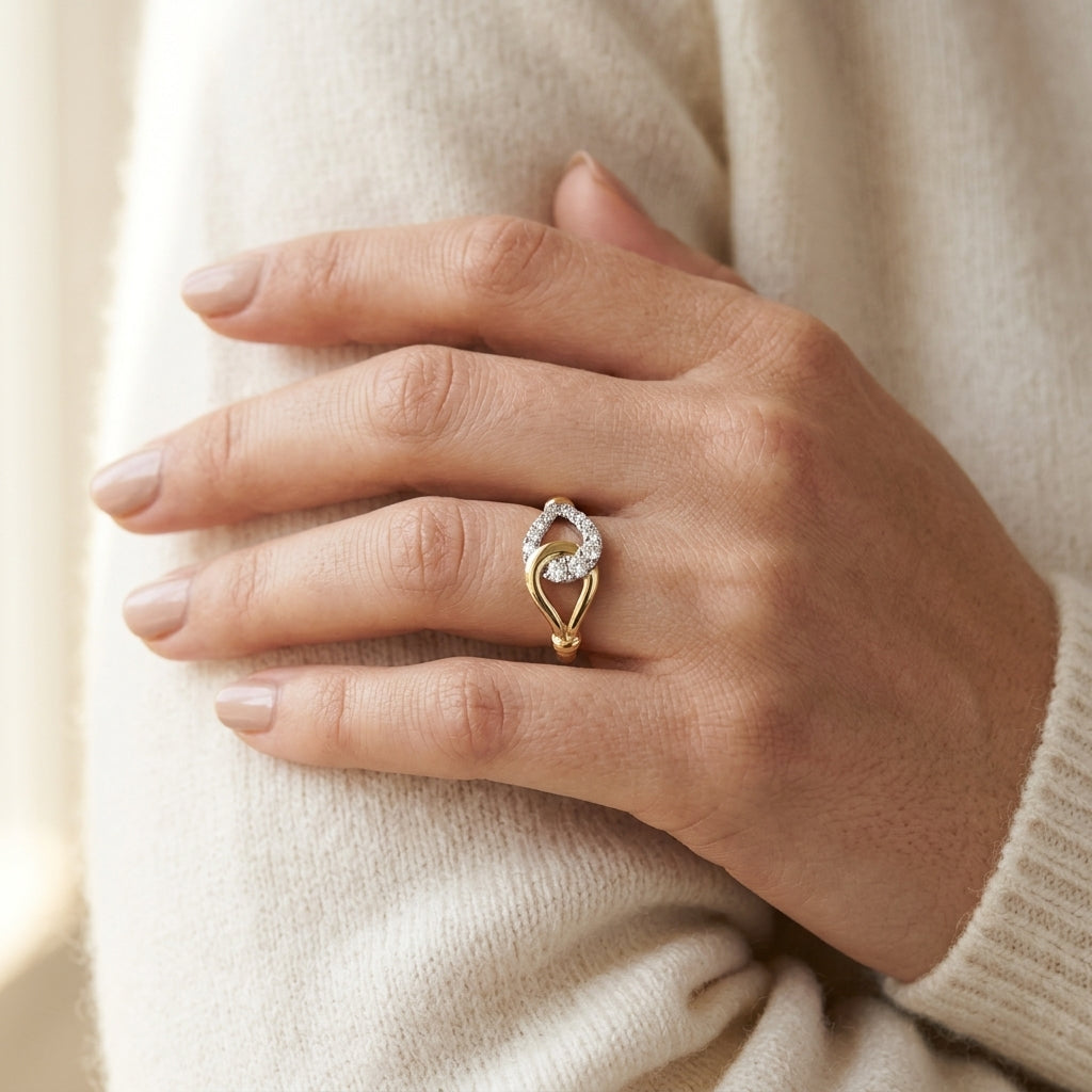 Gabriel & Co. 14K White Yellow Gold Bujukan and Diamond Horseshoe Link Ring .29CTW - worn lifestyle photo