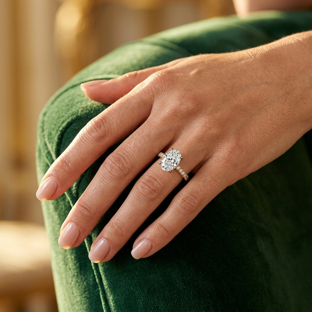 Gabriel & Co. Stasia - 14K White-Yellow Gold Oval Diamond Engagement Ring 11X7.2 Semi .29Ctw - worn lifestyle photo