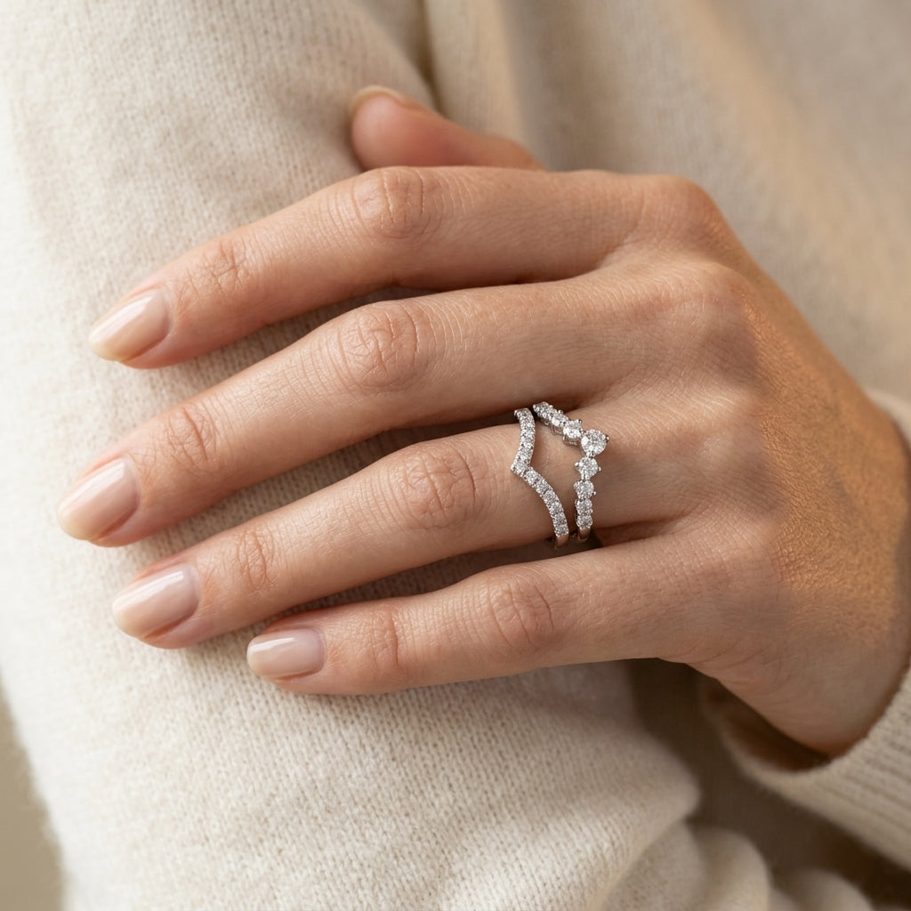 Gabriel & Co. 14K White Gold Graduating Diamond Chevron Ring 1/2CTW Kaslique - worn lifestyle photo