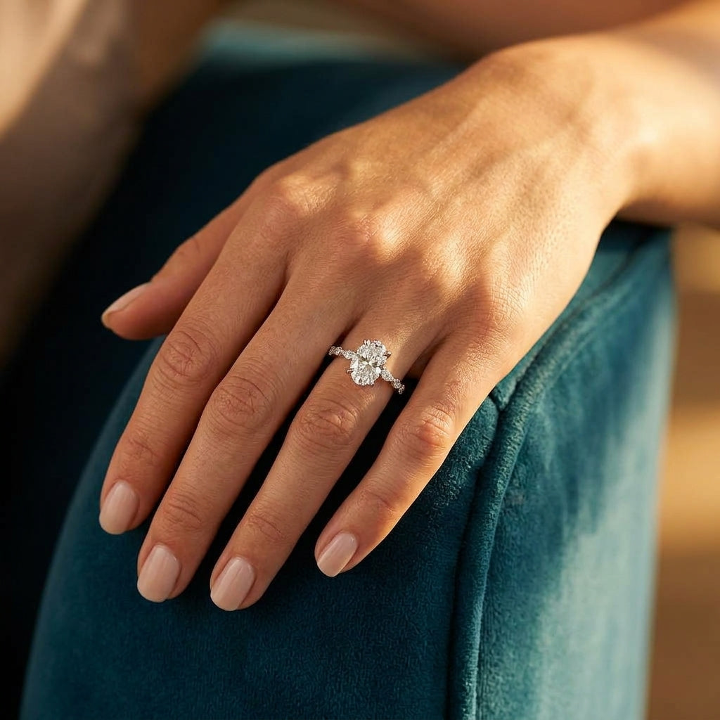 Gabriel & Co. Perry - 14K White Gold Oval Diamond Engagement Ring 10.5X7 SEMI 1/3CTW - worn lifestyle photo