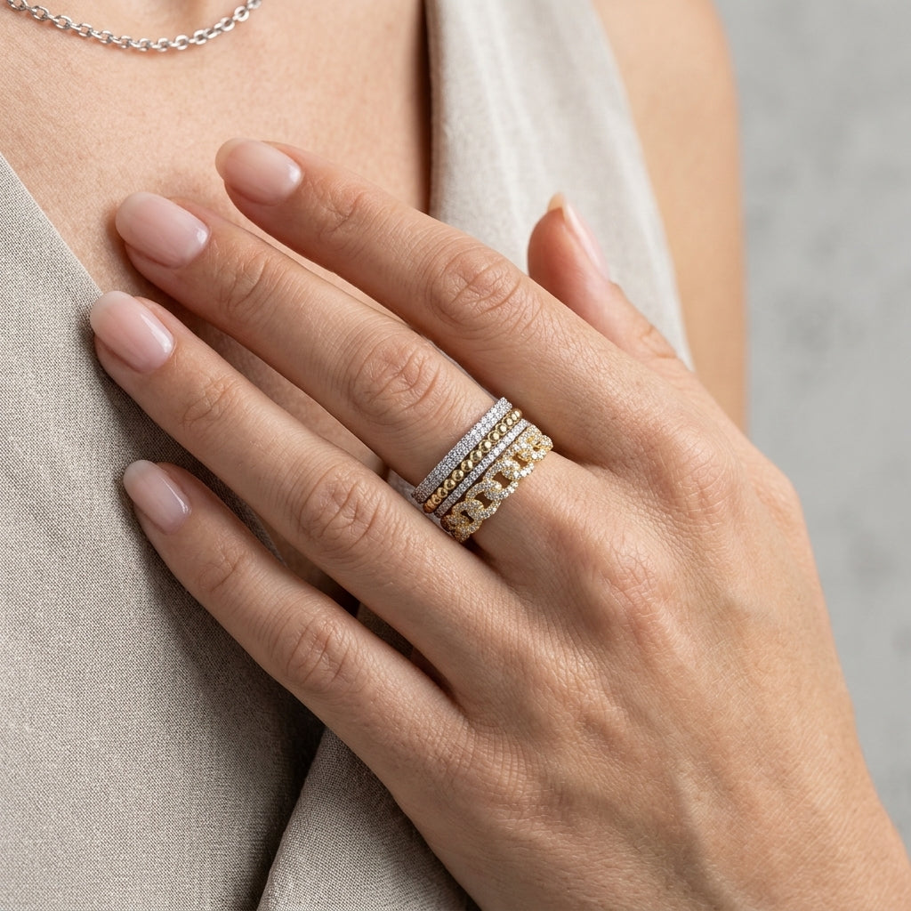 Gabriel & Co. 14K White-Yellow Gold Bujukan Diamond Easy Stackable Ring 1.01ct diamonds - worn lifestyle photo