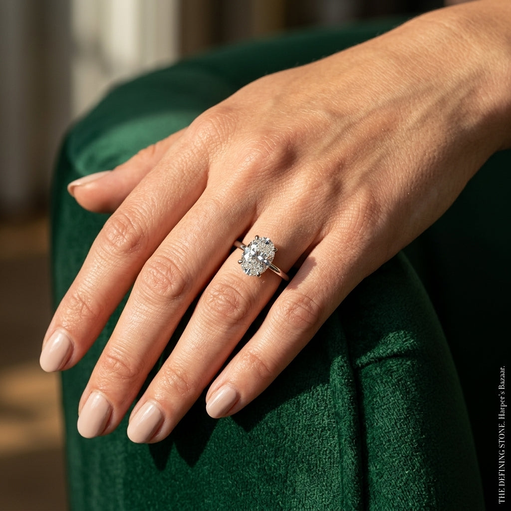 Hidden Halo Oval Engagement Ring - worn lifestyle photo