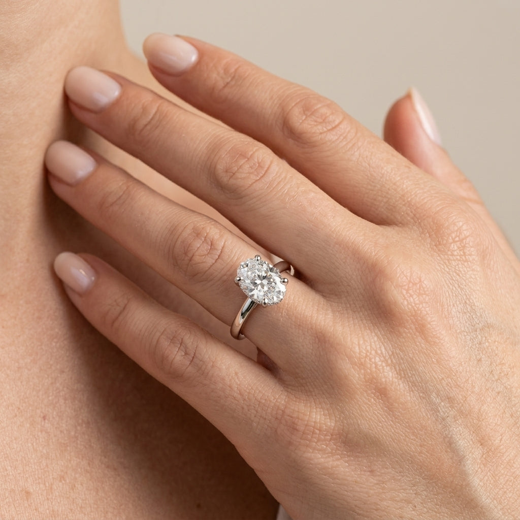Double Hidden Halo Oval Engagement Ring - worn lifestyle photo