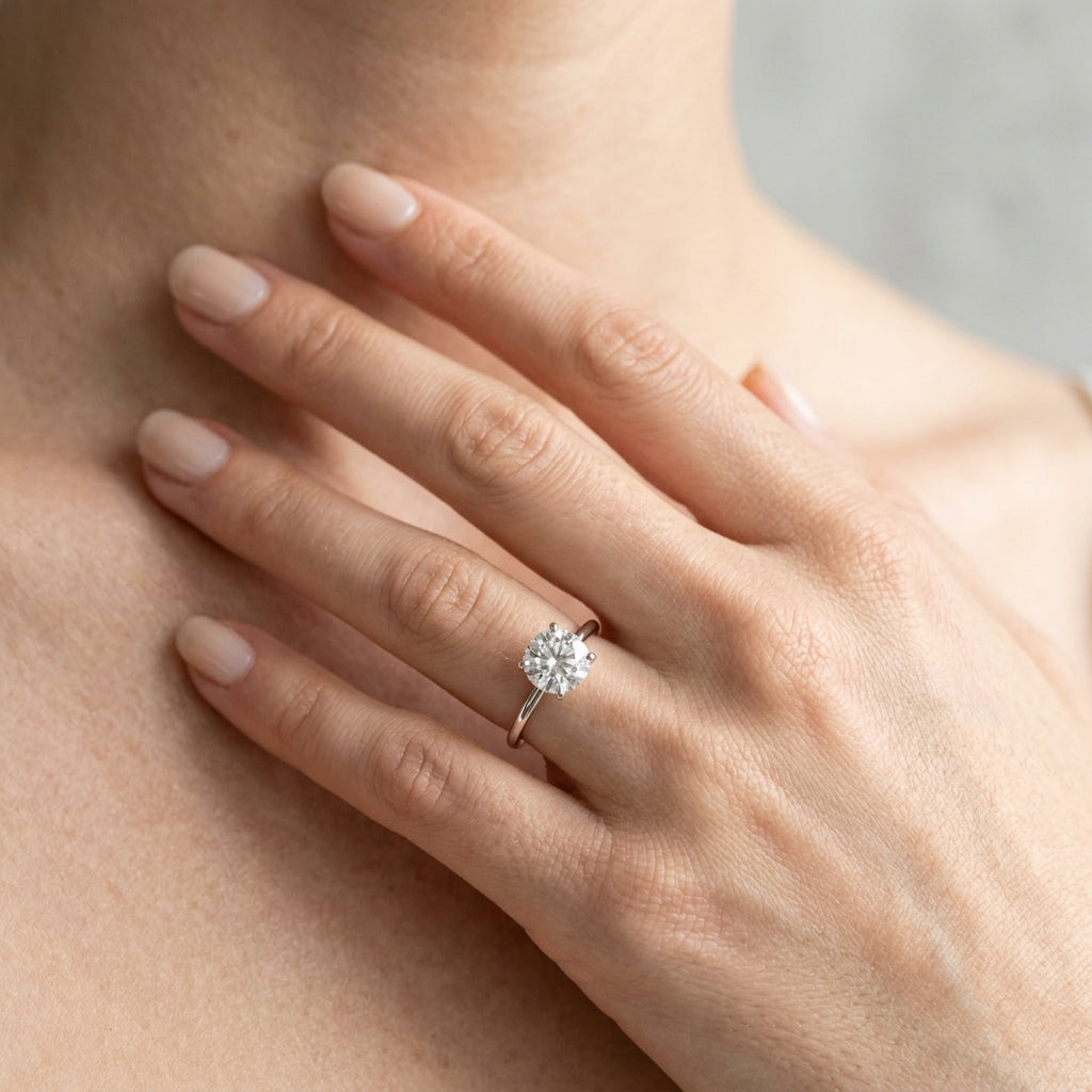 Hidden Halo Engagement Ring, Round - worn lifestyle photo