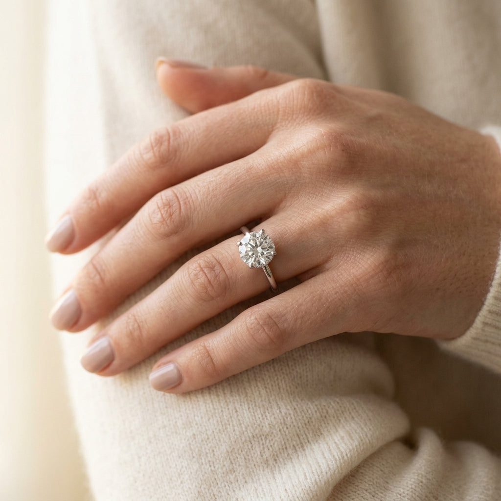 Hidden Halo Round Engagement Ring - worn lifestyle photo