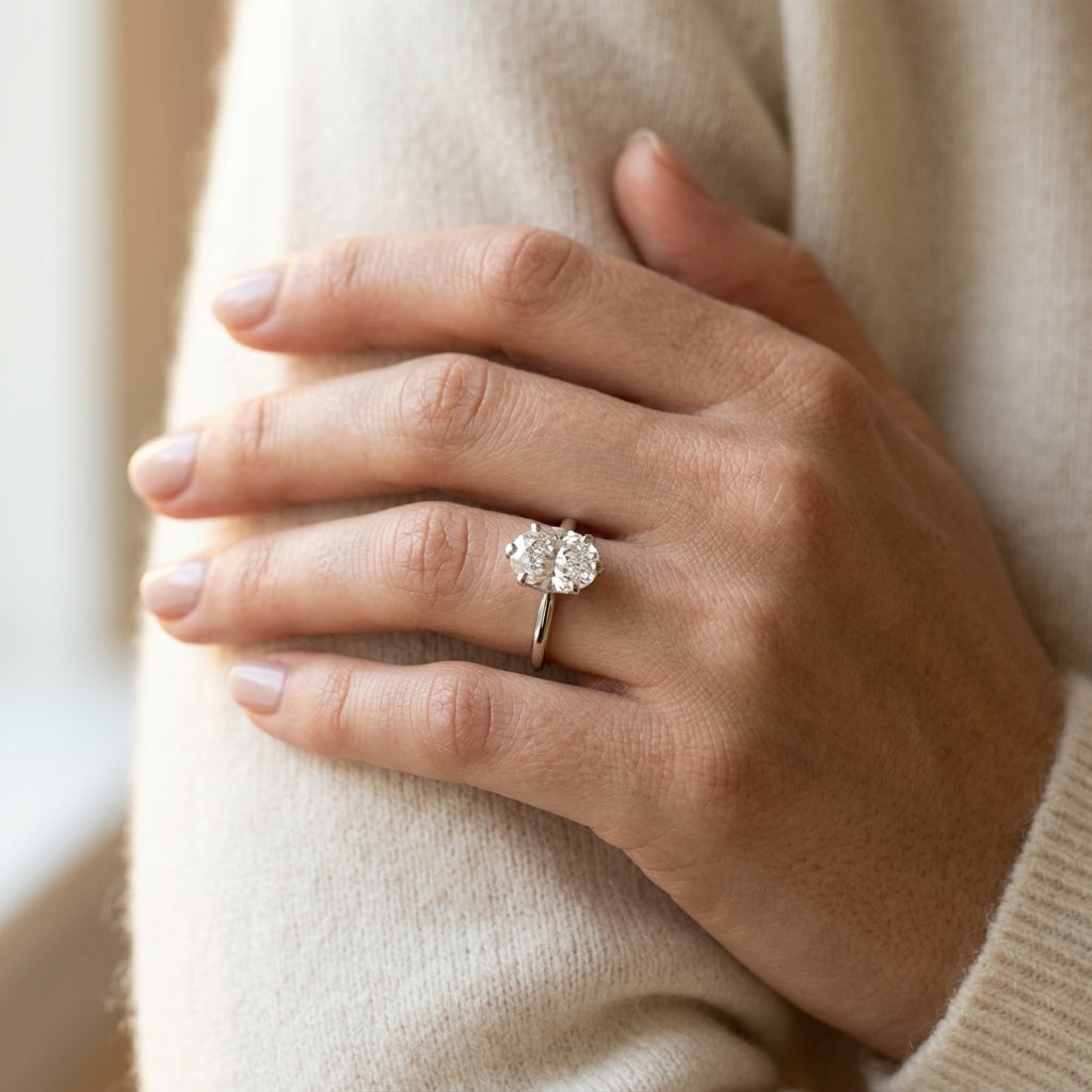 Oval Tulip Solitaire Engagement Ring - worn lifestyle photo