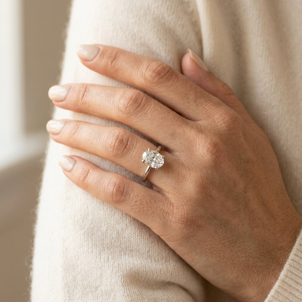 Oval Solitaire Engagement Ring - worn lifestyle photo