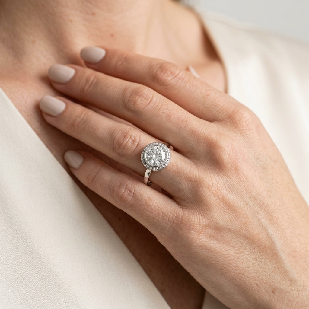 ROUND BEZEL SOLITAIRE - worn lifestyle photo