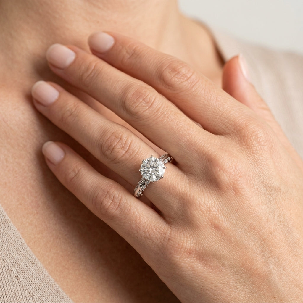 Vintage Solitaire Round Engagement Rings - worn lifestyle photo