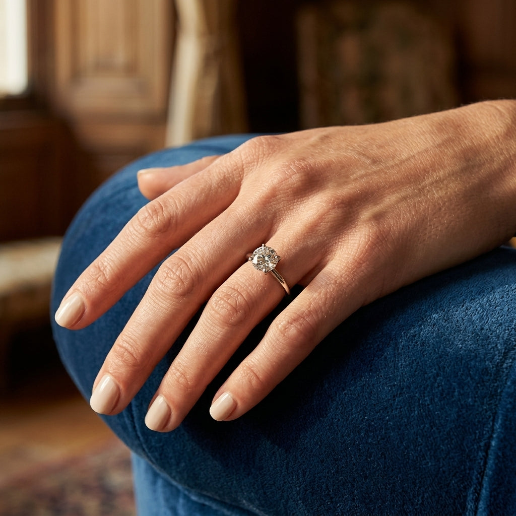 Round 4-Prong Solitaire Engagement Ring - worn lifestyle photo