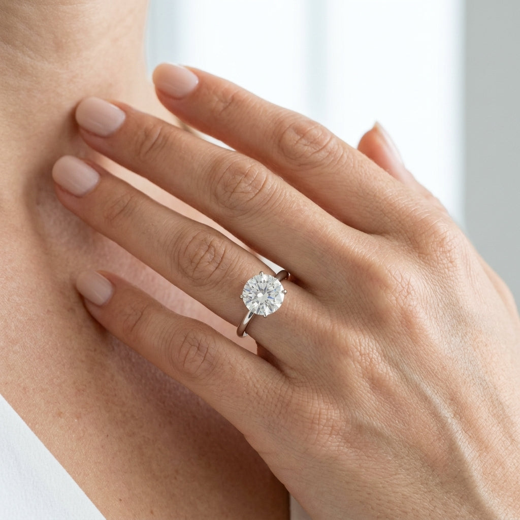 Round Solitaire Engagement Ring - worn lifestyle photo
