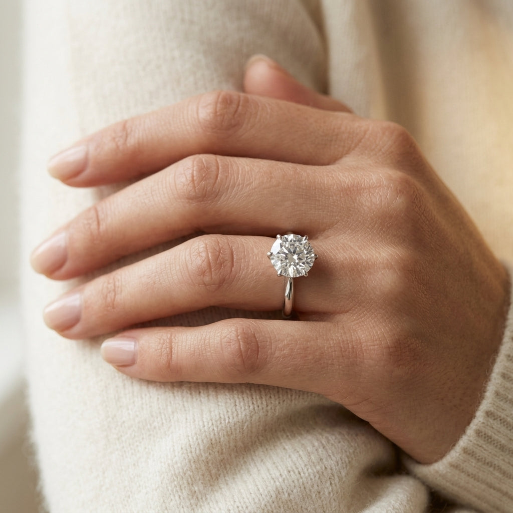 Round Solitaire Engagement Ring - worn lifestyle photo