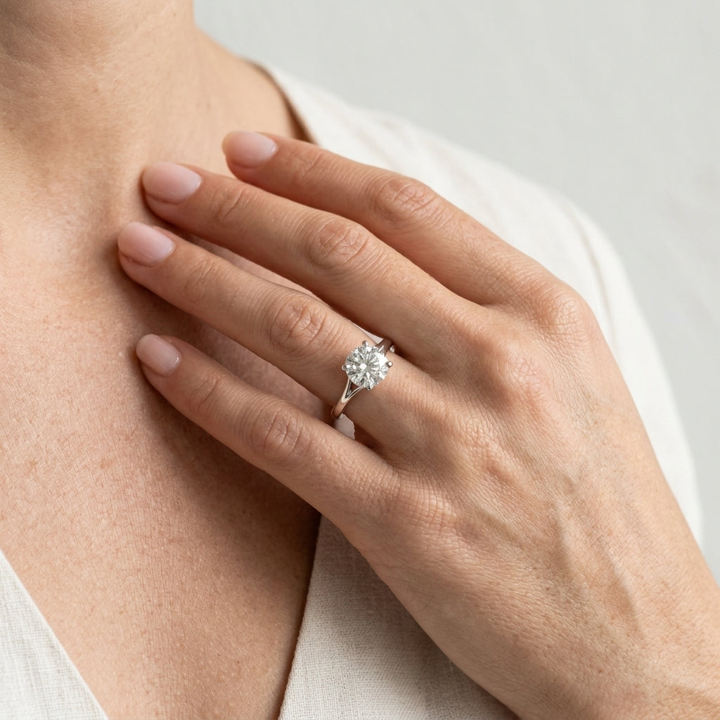Round Solitaire Engagement Ring - worn lifestyle photo