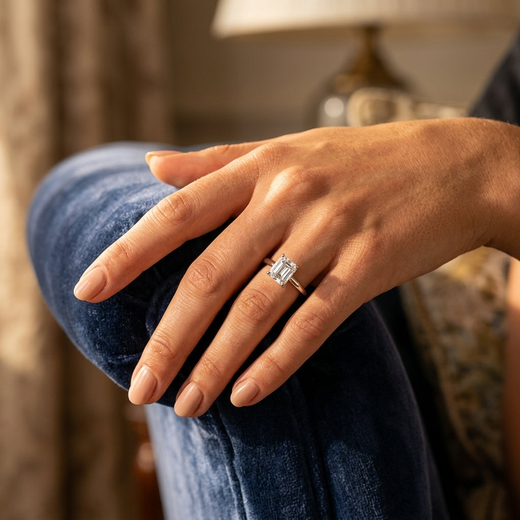 6-Prong Round Solitaire Engagement Ring - worn lifestyle photo