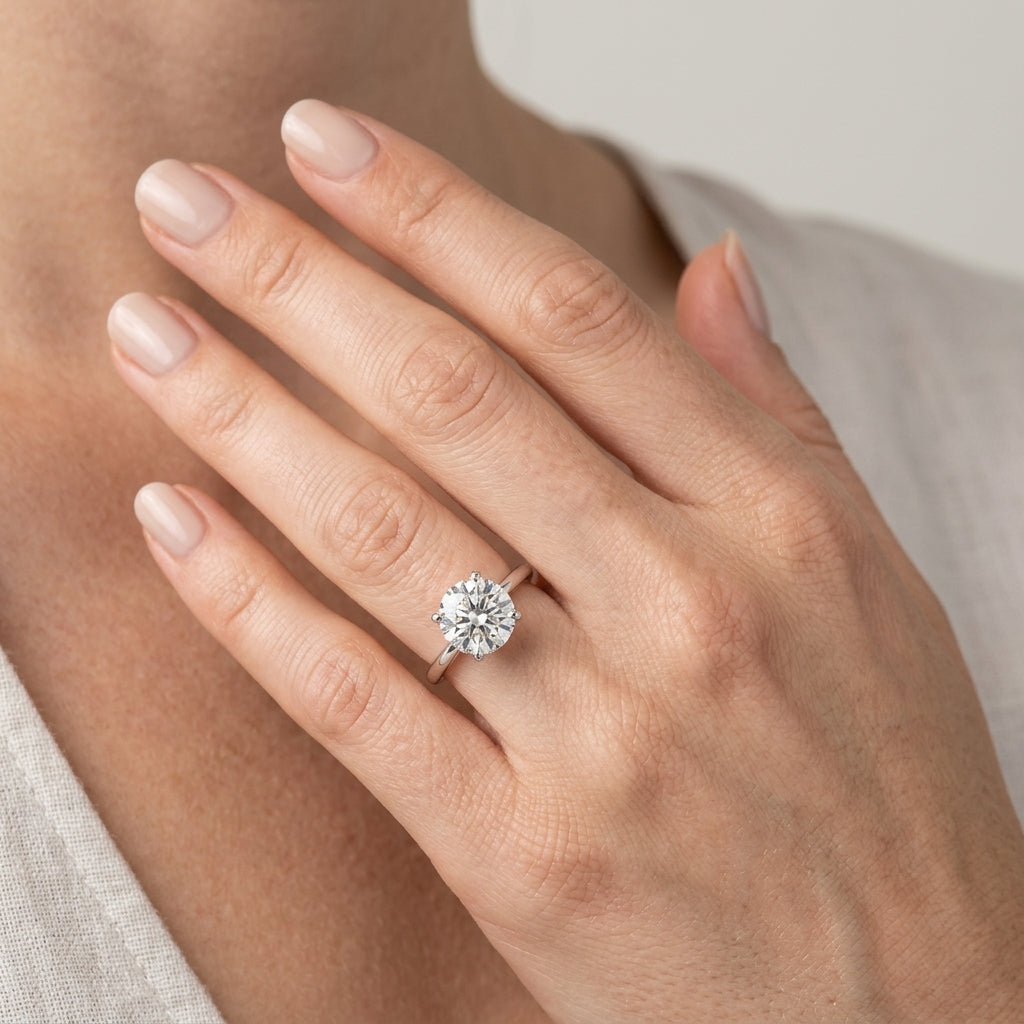 Round Solitaire Engagement Ring - worn lifestyle photo