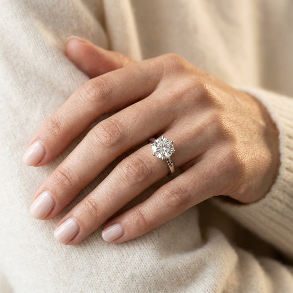 6 prong Round Solitaire - worn lifestyle photo
