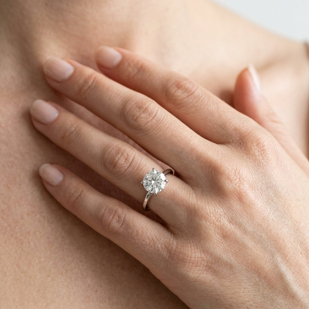 Round Solitaire Engagement Ring - worn lifestyle photo