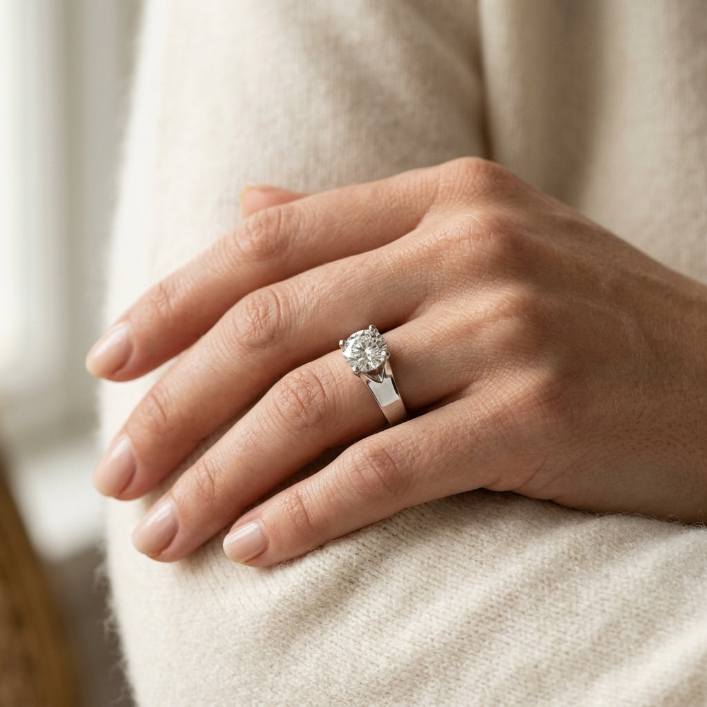 Solitaire Round Engagement Rings - worn lifestyle photo