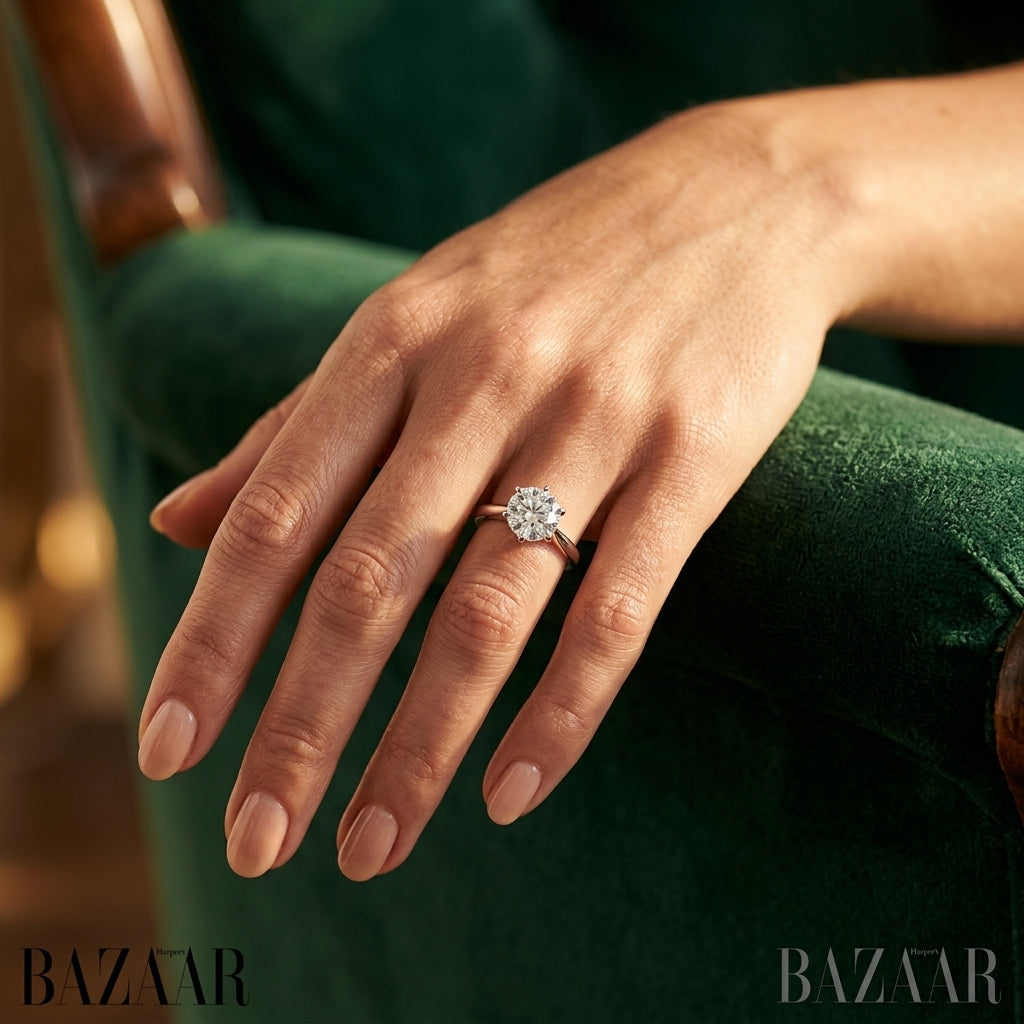 Solitaire Round Engagement Rings - worn lifestyle photo
