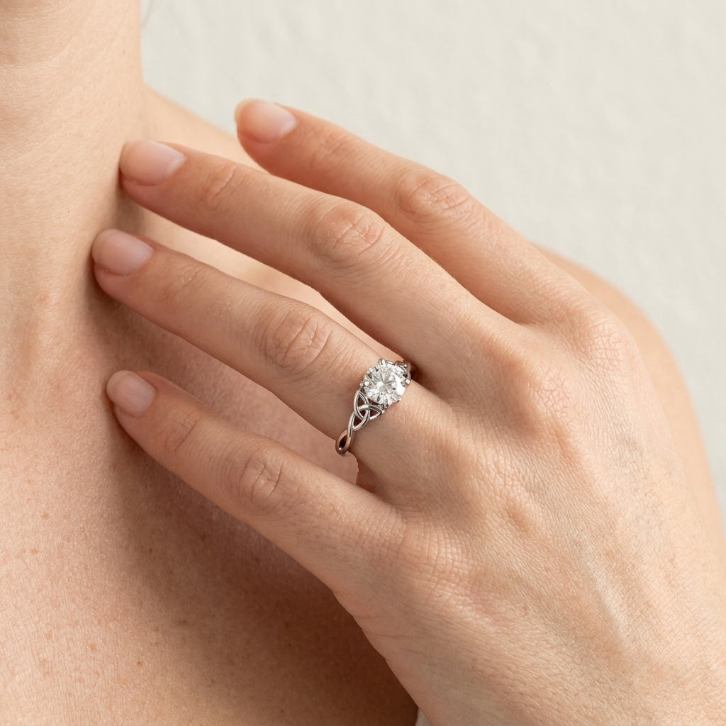 Solitaire Round Twisted Engagement Ring - worn lifestyle photo