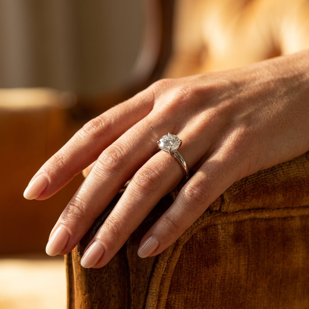 4 prong Round Solitaire - worn lifestyle photo