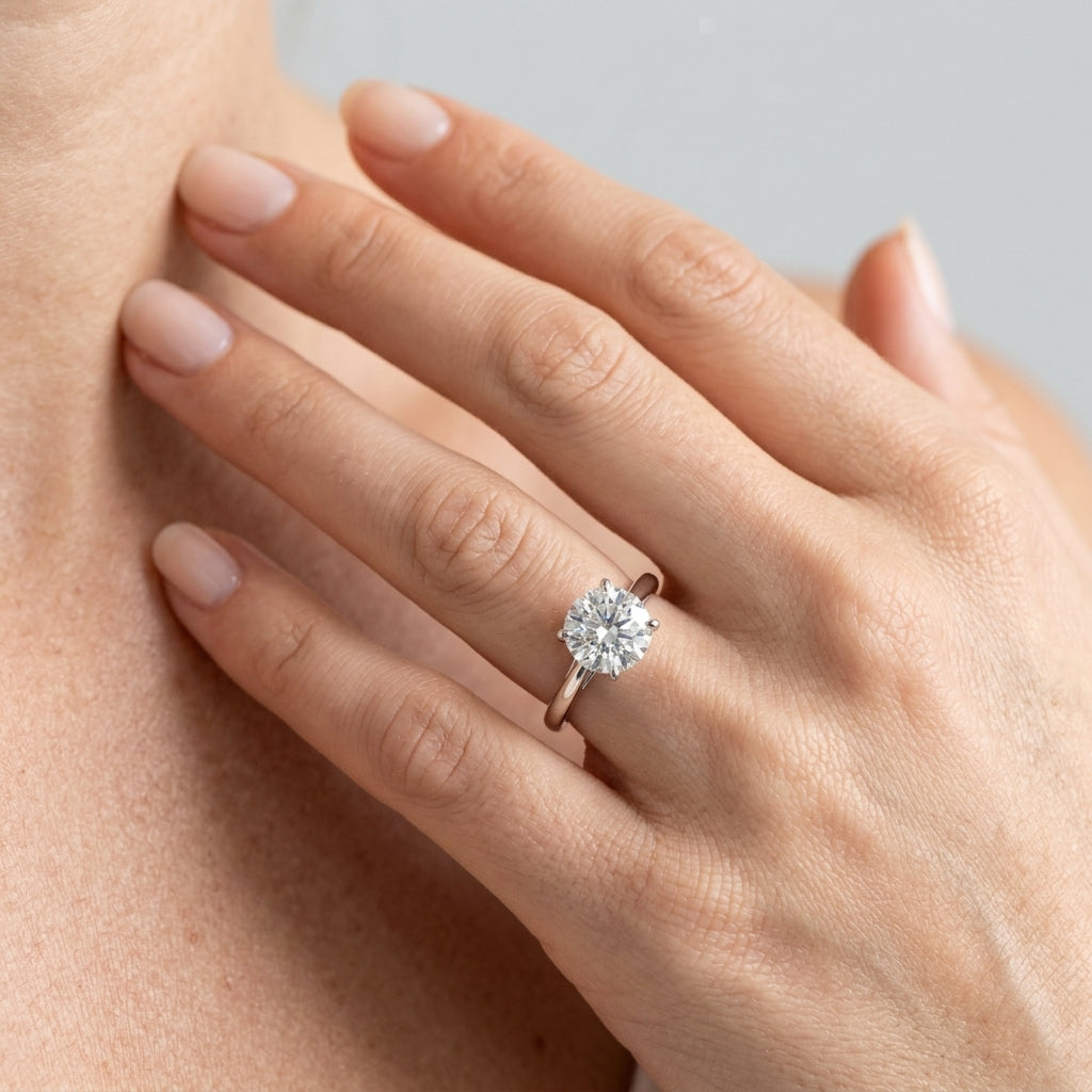Solitaire Round Engagement Ring - worn lifestyle photo